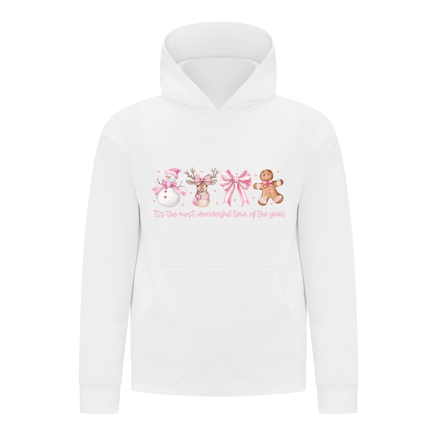 Everyday Kids Christmas Collection Most Wonderful Time Girls Pullover Hoodie – Pink Holiday Sweatshirt