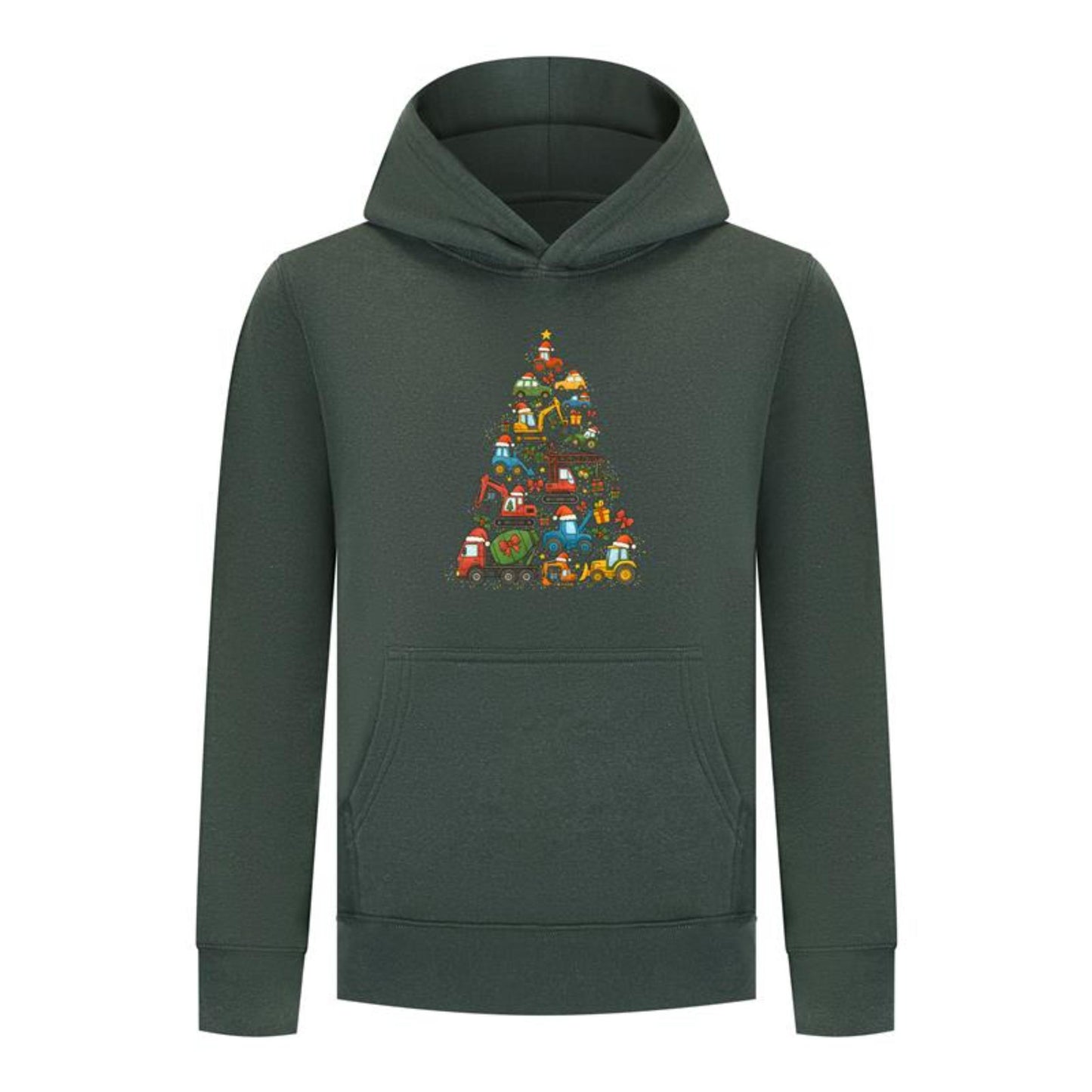 Everyday Kids Christmas Collection Construction Truck Tree Boys Pullover Hoodie – Holiday Sweatshirt - Green