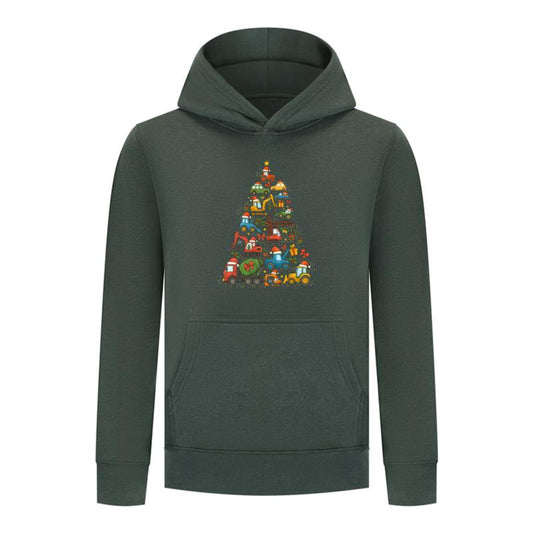 Everyday Kids Christmas Collection Construction Truck Tree Boys Pullover Hoodie – Holiday Sweatshirt - Green