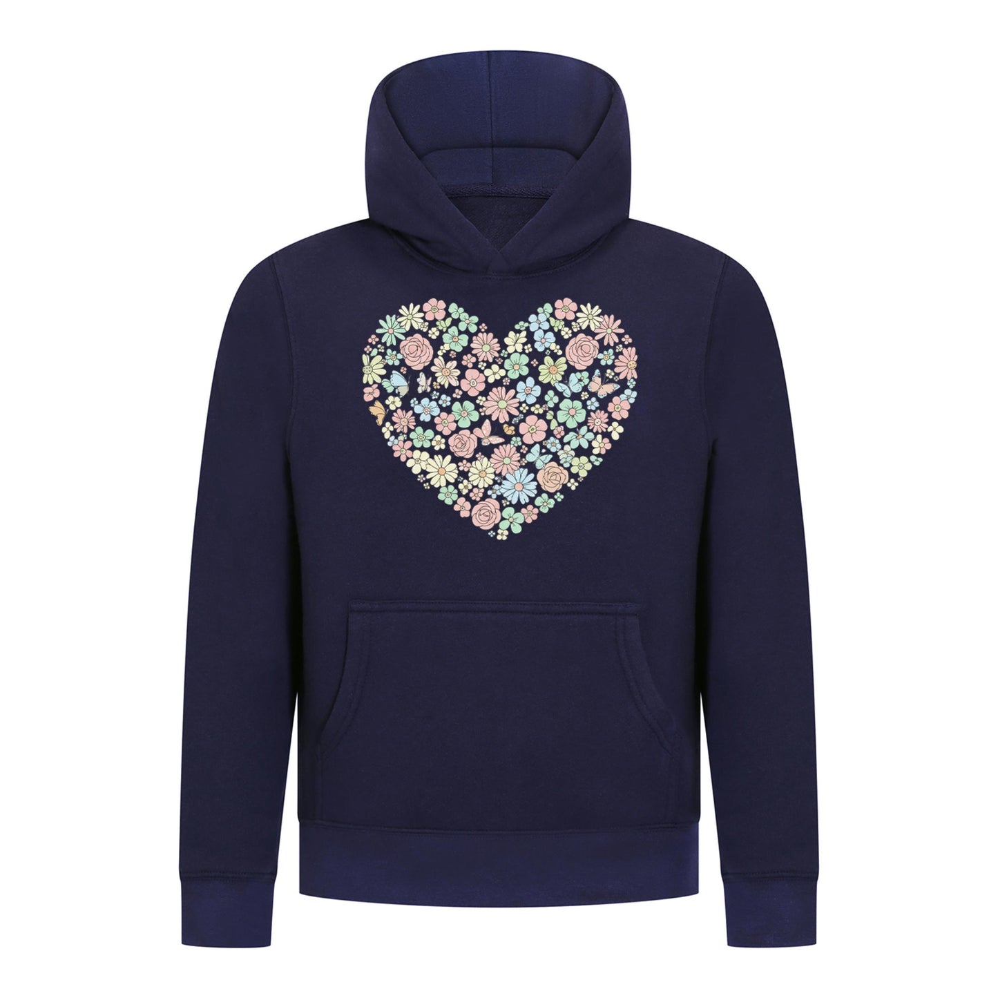 Everyday Kids Floral Heart Girls Pullover Hoodie – Pastel Flower & Butterfly Graphic Sweatshirt