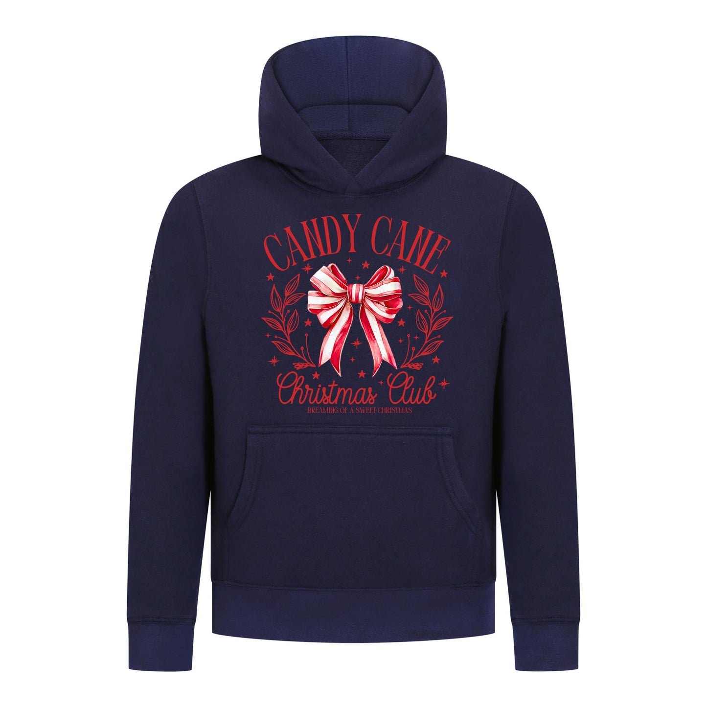 Everyday Kids Christmas Collection Candy Cane Christmas Club Girls Pullover Hoodie – Holiday Sweatshirt - Navy