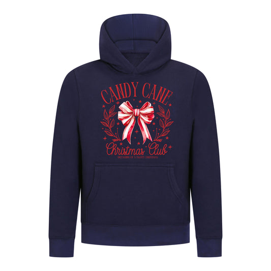 Everyday Kids Christmas Collection Candy Cane Christmas Club Girls Pullover Hoodie – Holiday Sweatshirt - Navy