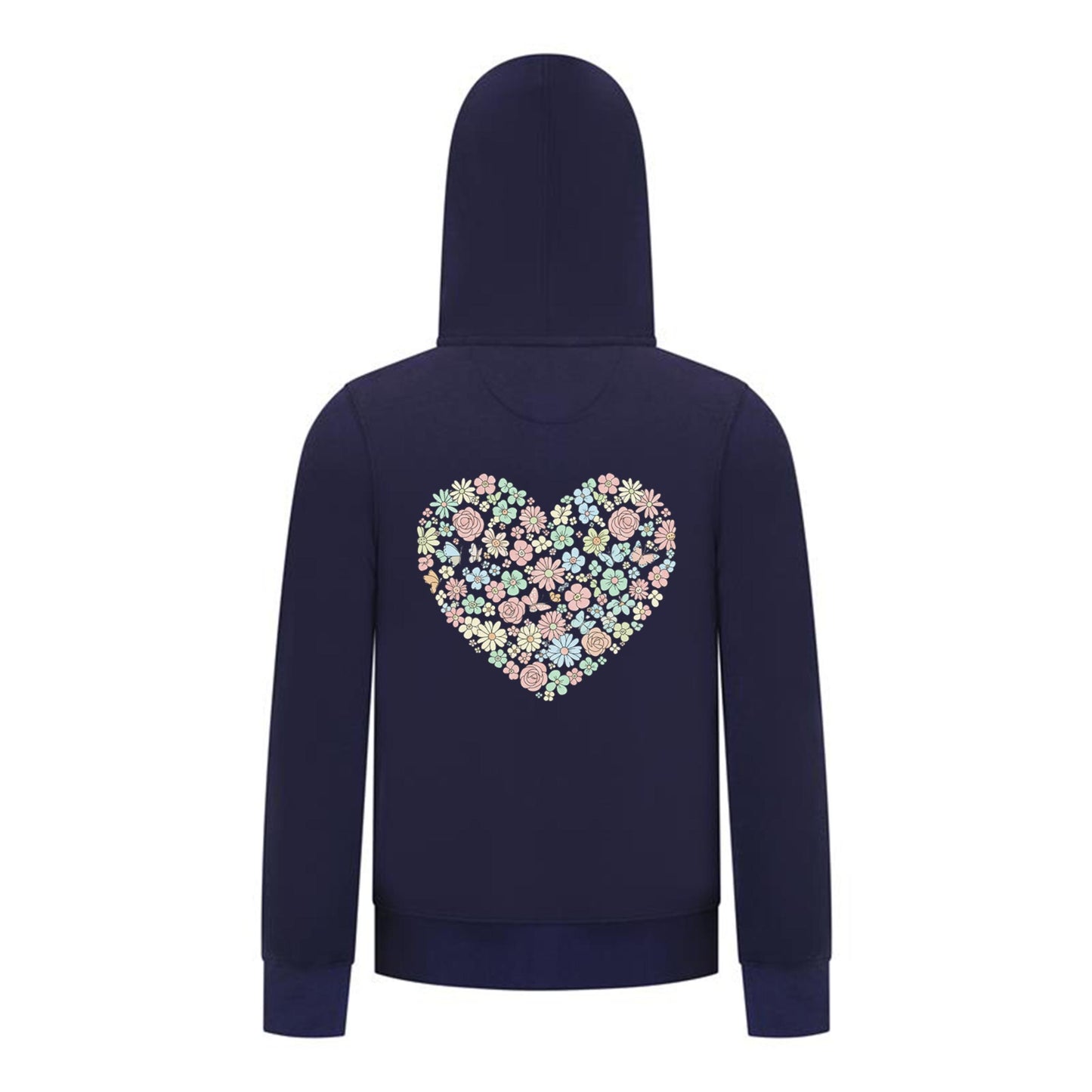 Everyday Kids Floral Heart Girls Zip Up Hoodie – Pastel Flower & Butterfly Graphic Sweatshirt