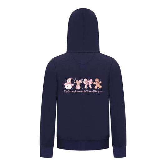 Everyday Kids Christmas Collection Most Wonderful Time Girls Zip up Hoodie – Pink Holiday Sweatshirt