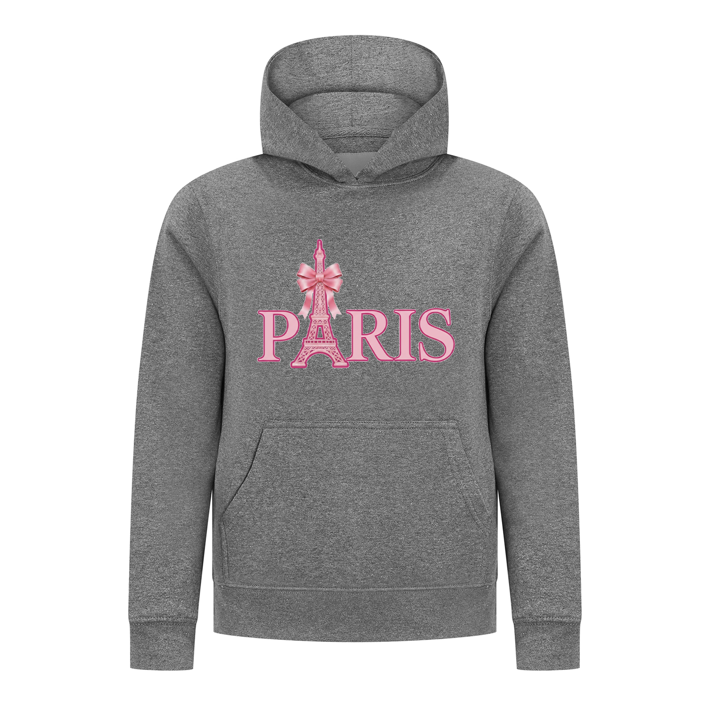 Everyday Kids Paris Bow Girls Pullover Hoodie – Pink Eiffel Tower City Graphic Sweatshirt