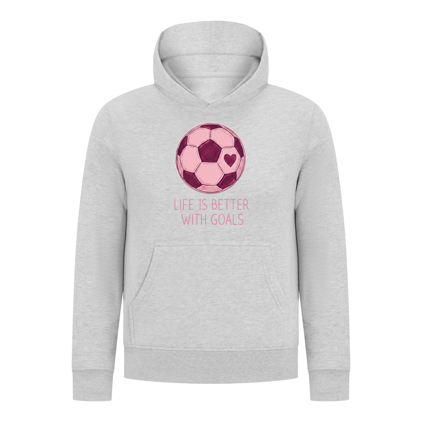 Everyday Kids Sports Collection Life-Is-Better-With-Goals Soccer Girls Pullover Hoodie – Pink Heart Ball Graphic Sweatshirt