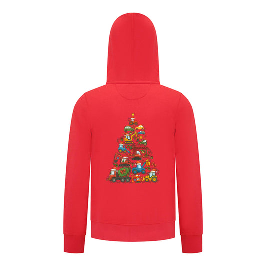 Everyday Kids Christmas Collection Construction Truck Tree Boys Zip up Hoodie – Holiday Sweatshirt - Green