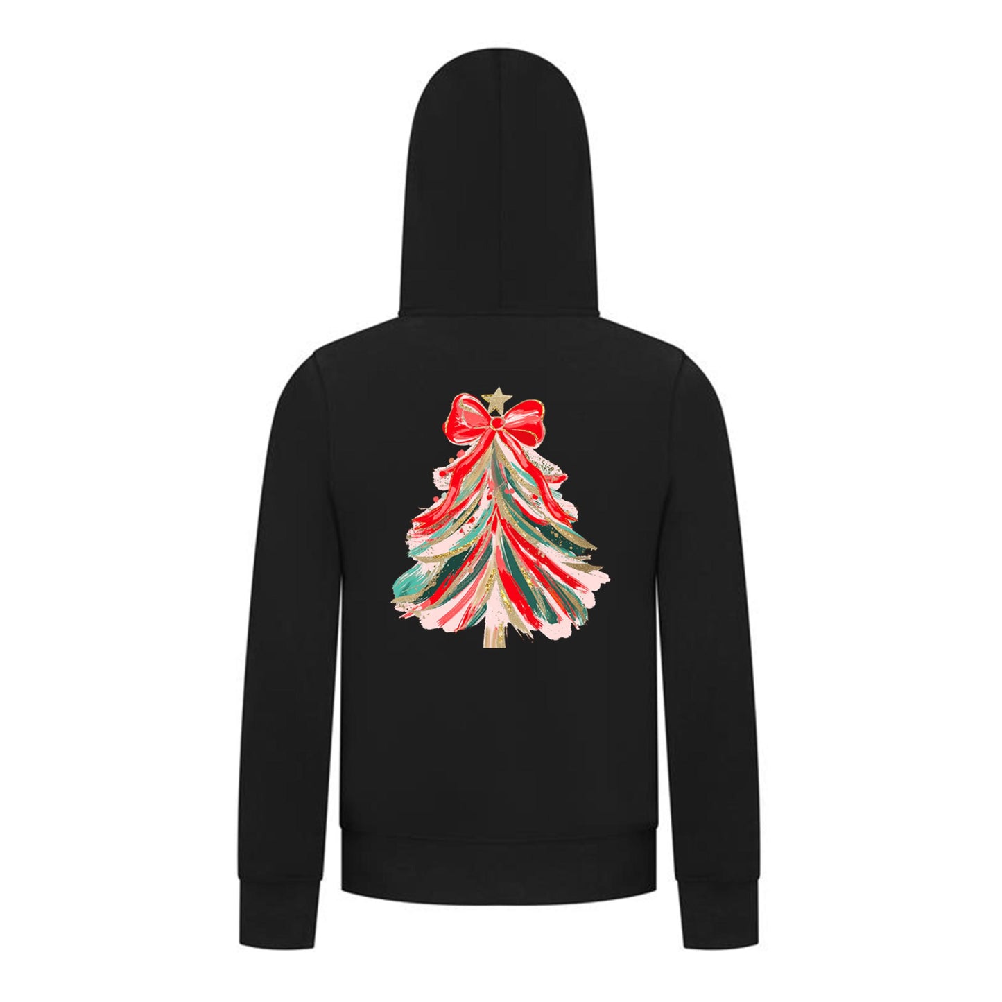 Everyday Kids Christmas Collection Red & Gold Painted Tree Girls Zip Up Hoodie – Holiday Sweatshirt