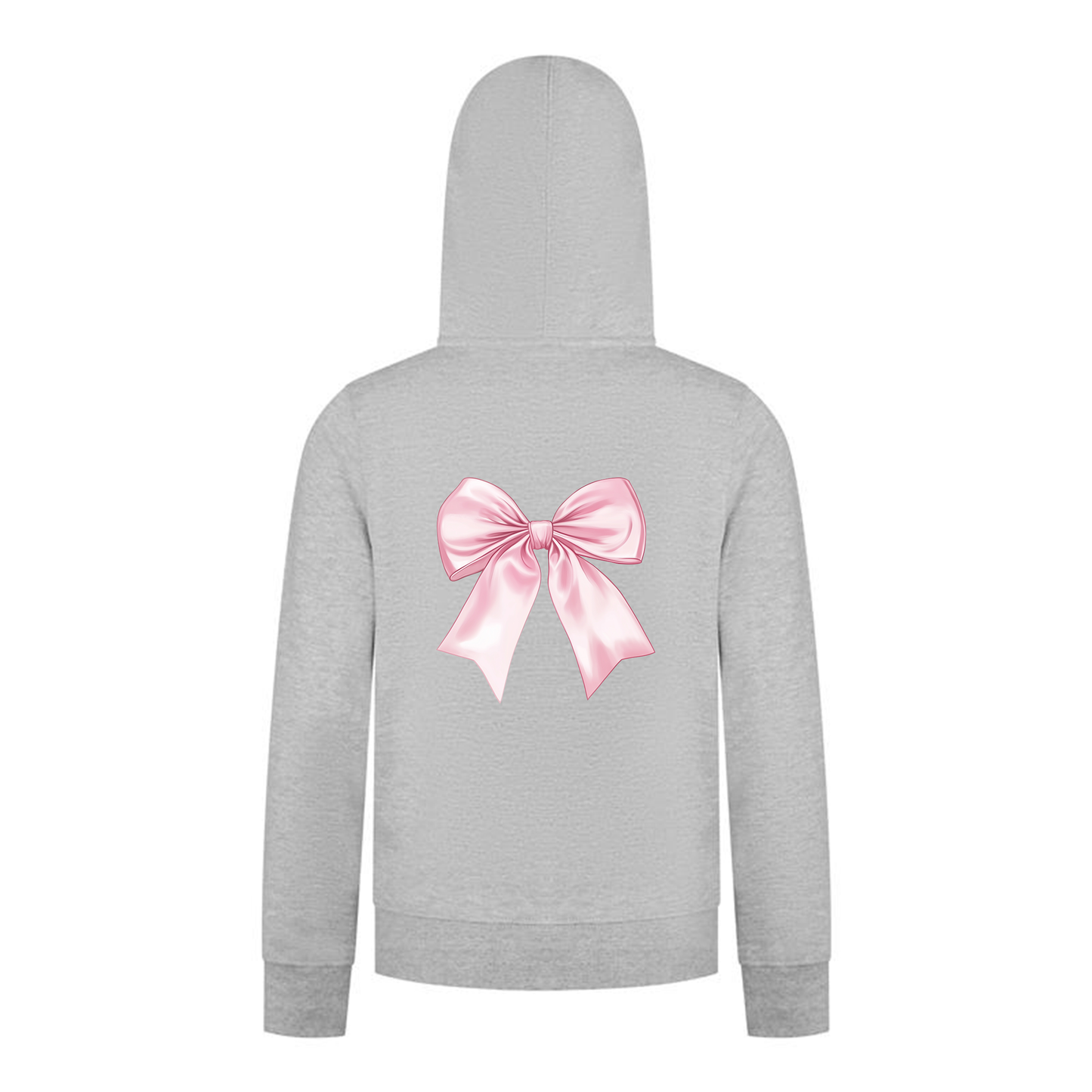 Everyday Kids Girls Collection Pink Bow Zip Up Hoodie – Cute Satin-Style Ribbon Graphic Sweatshirt