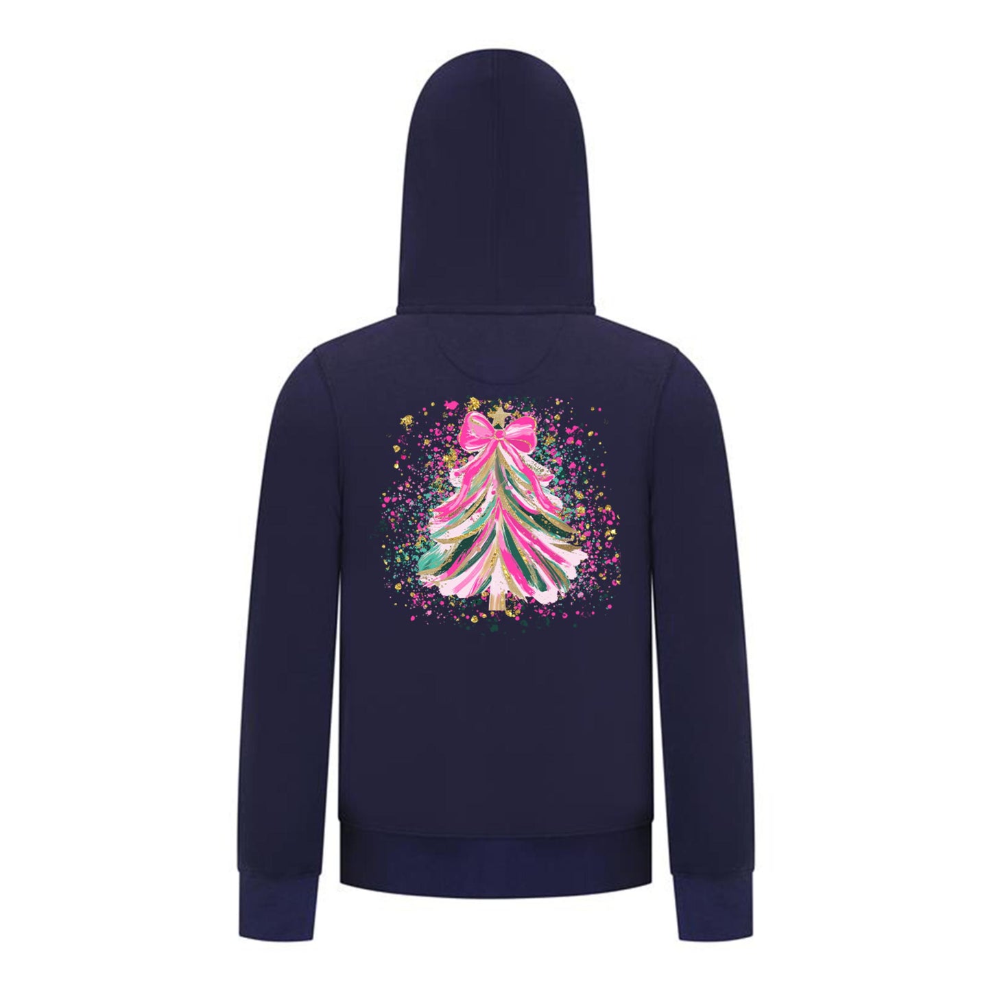 Everyday Kids Christmas Collection Pink & Gold Splatter Tree Girls Zip Up Hoodie – Holiday Sweatshirt