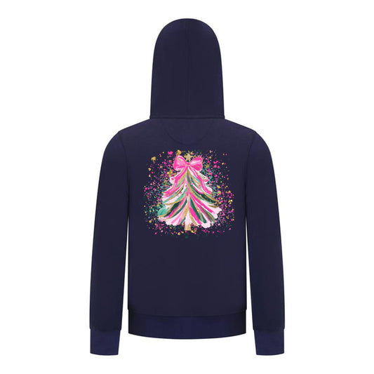 Everyday Kids Christmas Collection Pink & Gold Splatter Tree Girls Zip Up Hoodie – Holiday Sweatshirt