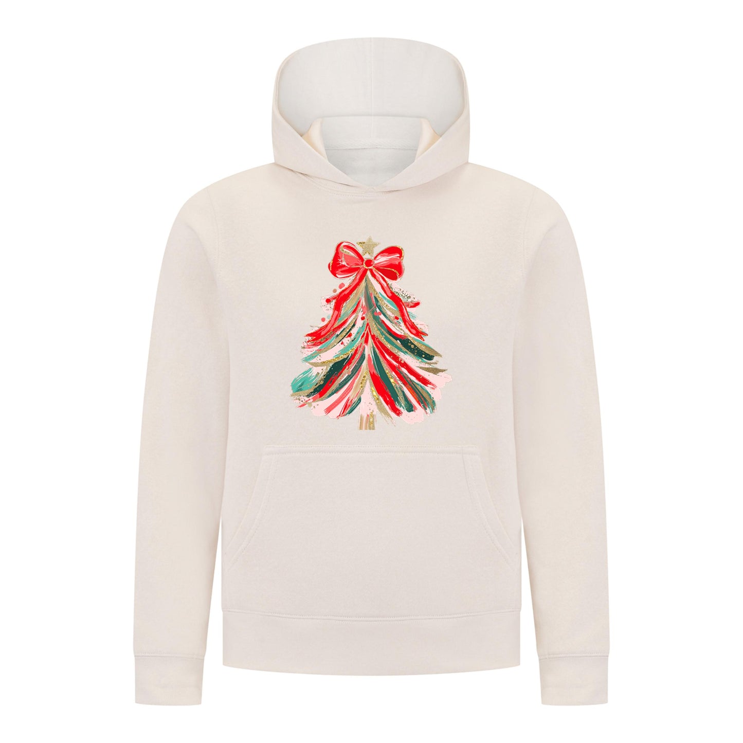 Everyday Kids Christmas Collection Red & Gold Painted Tree Girls Pullover Hoodie – Holiday Sweatshirt