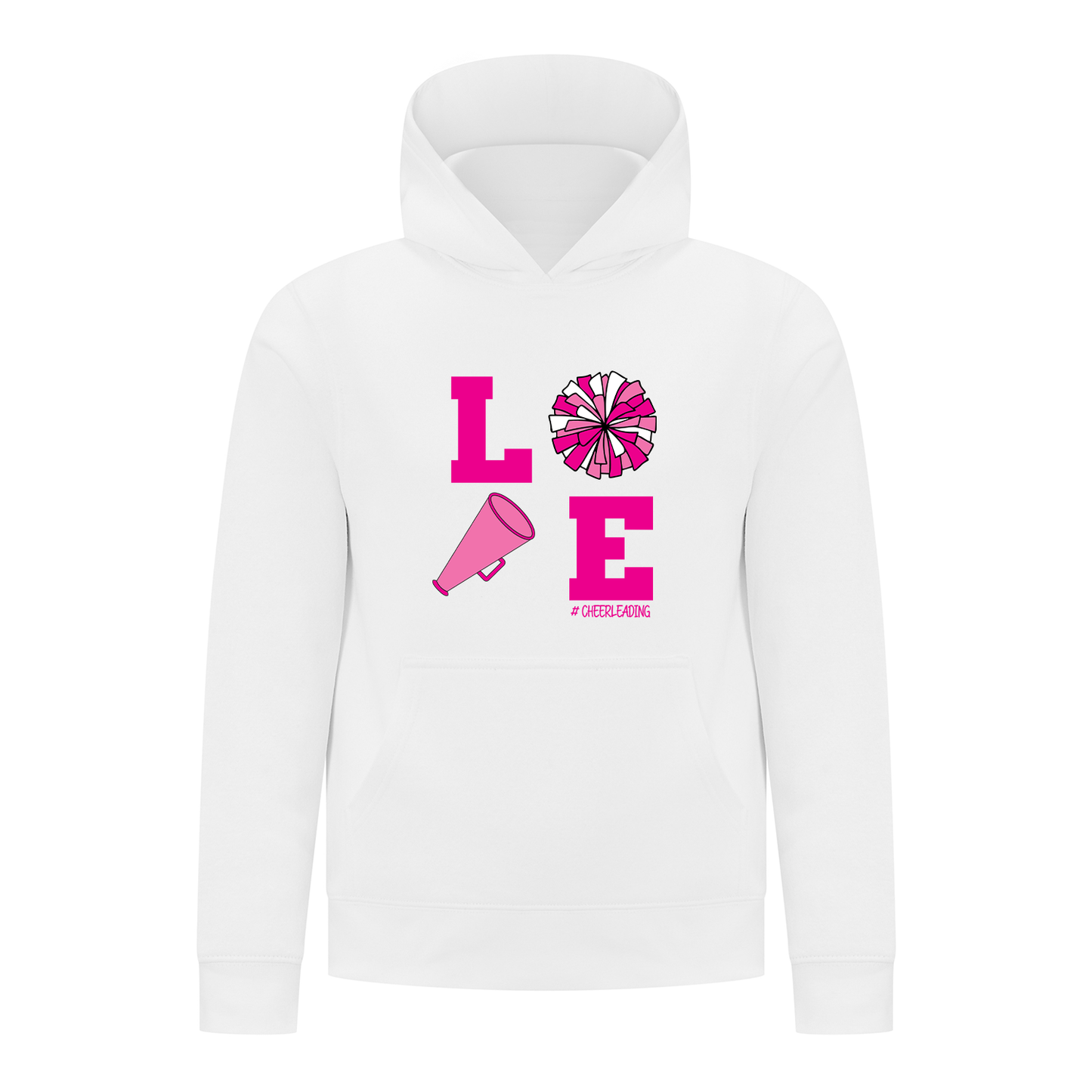 Everyday Kids Cheerleading LOVE Girls Pullover Hoodie – Pink Pom Pom & Megaphone Graphic Sweatshirt
