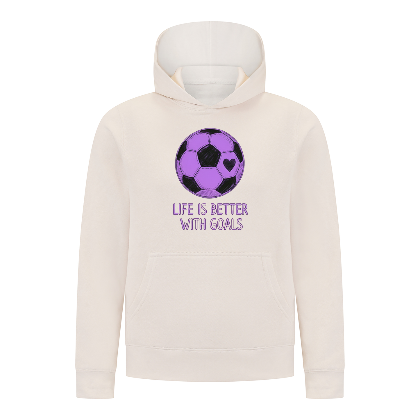 Everyday Kids Sports Collection Life-Is-Better-With-Goals Soccer Girls Pullover Hoodie – Purple Heart Ball Graphic Sweatshirt