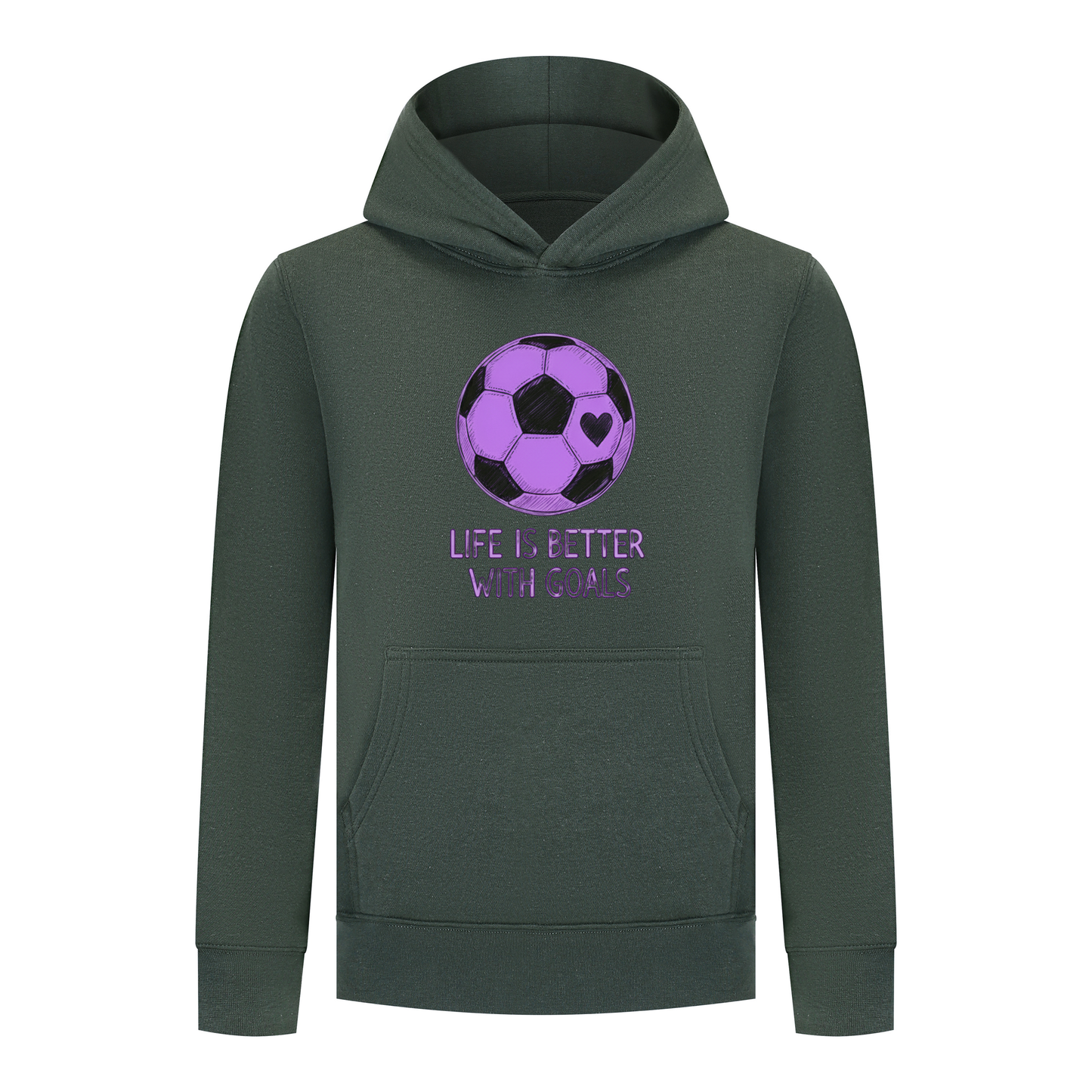 Everyday Kids Sports Collection Life-Is-Better-With-Goals Soccer Girls Pullover Hoodie – Purple Heart Ball Graphic Sweatshirt