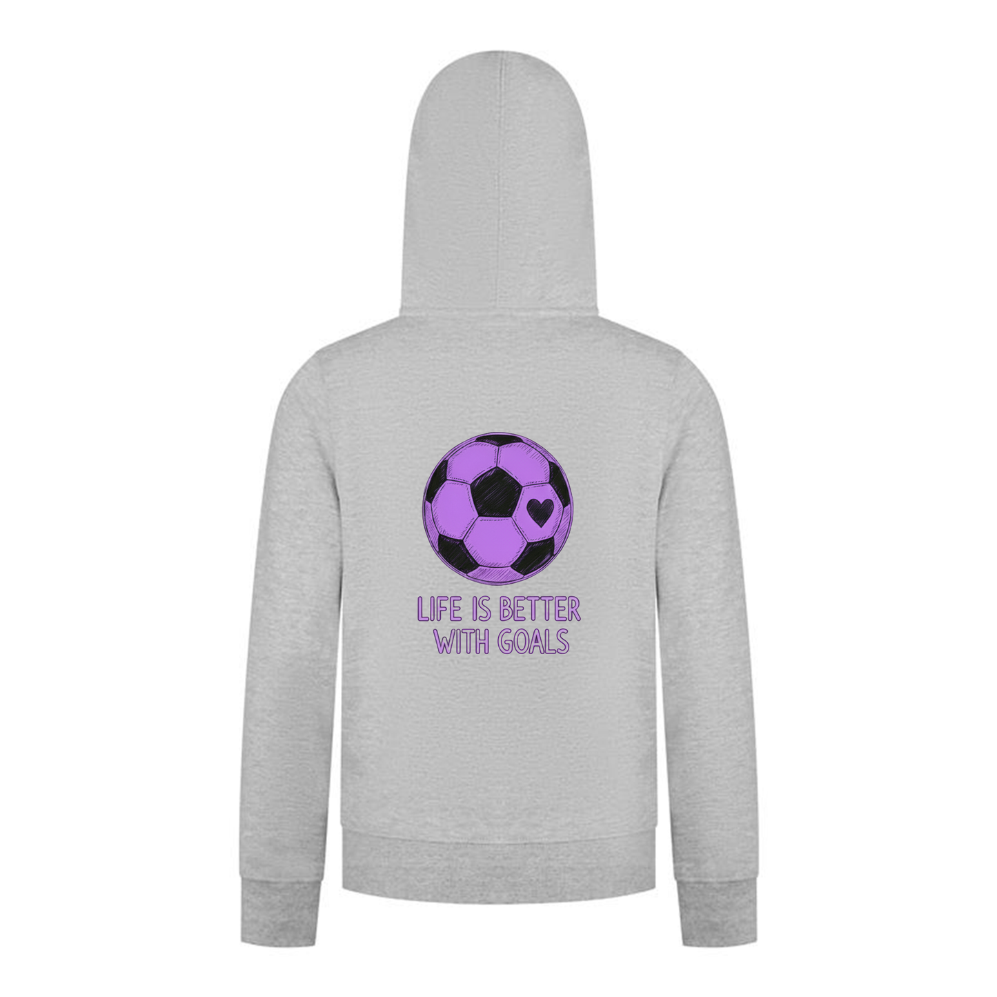 Everyday Kids Sports Collection Life-Is-Better-With-Goals Soccer Girls Zip Up Hoodie – Purple Heart Ball Graphic Sweatshirt