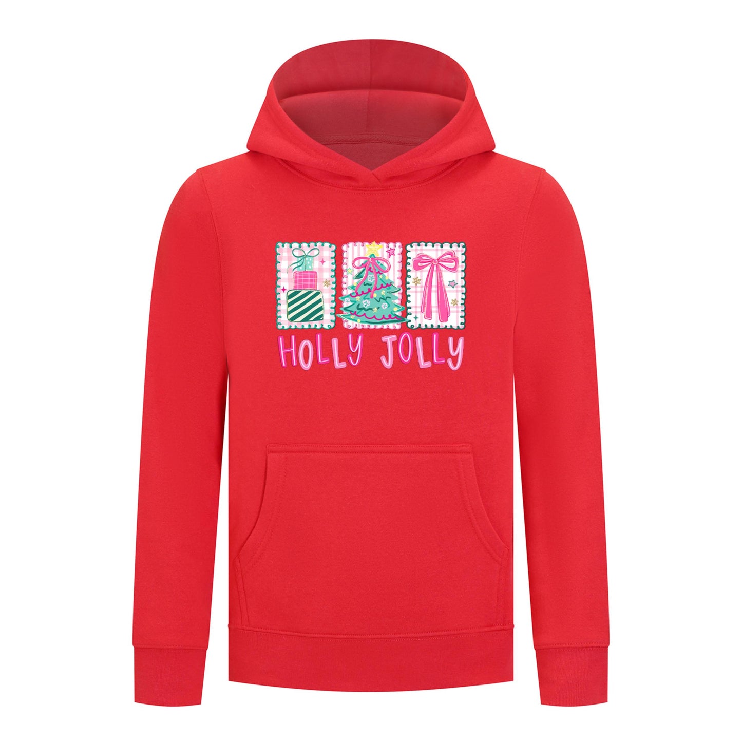 Everyday Kids Christmas Collection Holly Jolly Girls Pullover Hoodie – Pink Holiday Sweatshirt
