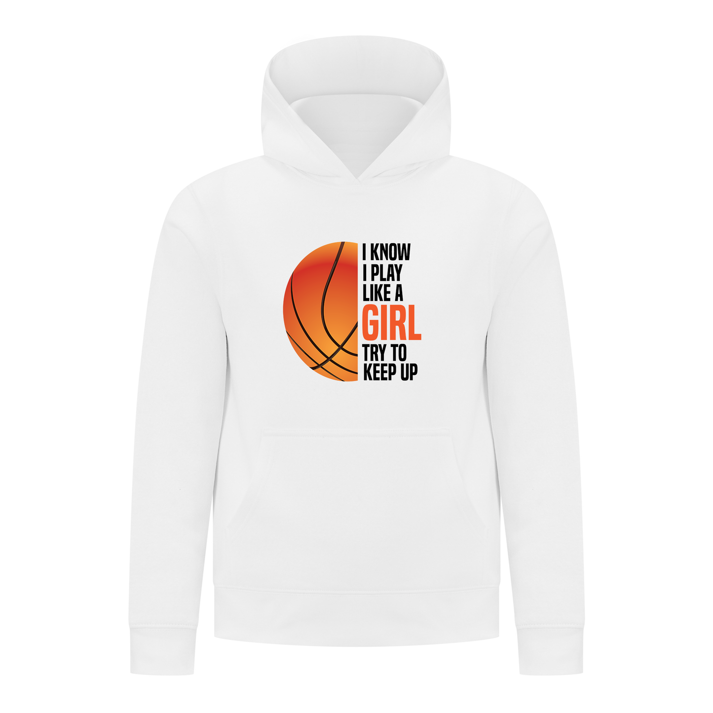 Everyday Kids Basketball Collection Girls Pullover – Classic Orange Half-Ball Graphic Sweatshirt