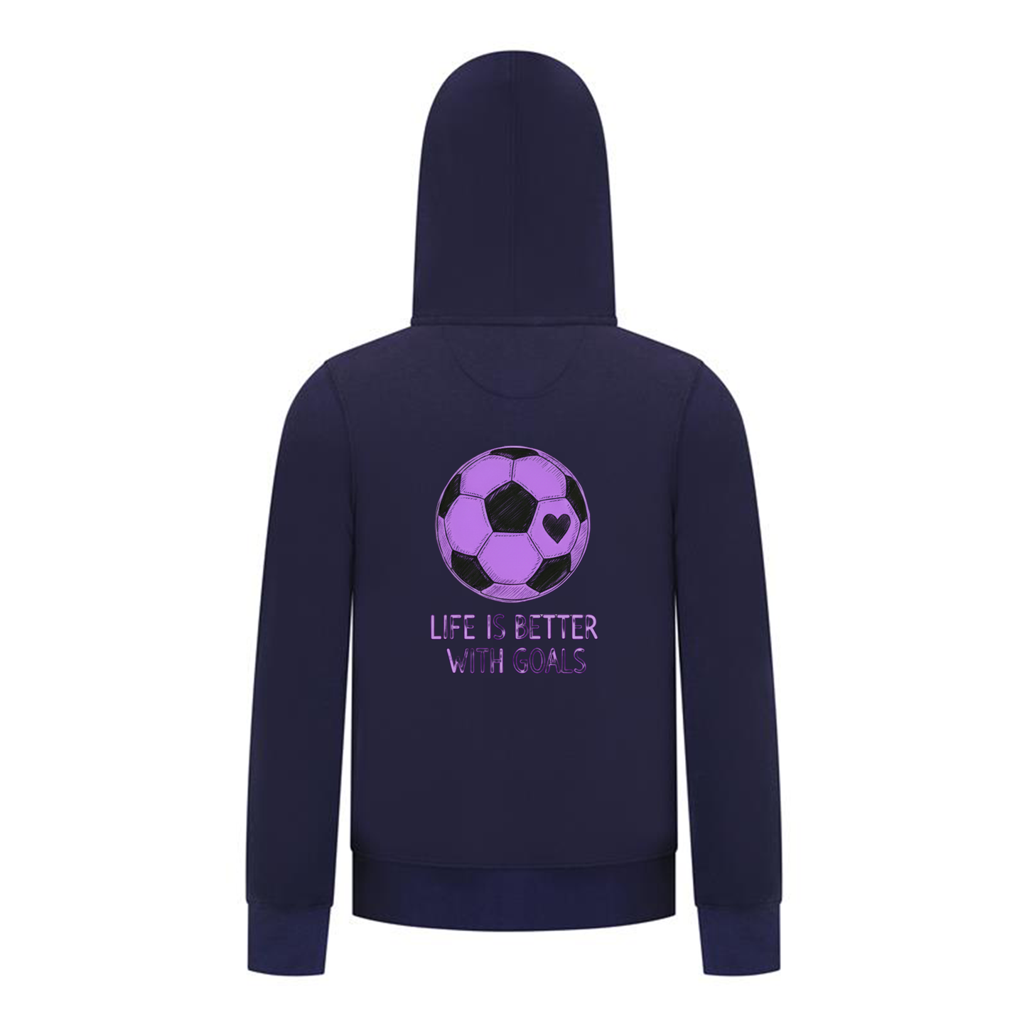 Everyday Kids Sports Collection Life-Is-Better-With-Goals Soccer Girls Zip Up Hoodie – Purple Heart Ball Graphic Sweatshirt