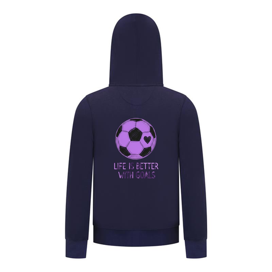 Everyday Kids Sports Collection Life-Is-Better-With-Goals Soccer Girls Zip Up Hoodie – Purple Heart Ball Graphic Sweatshirt