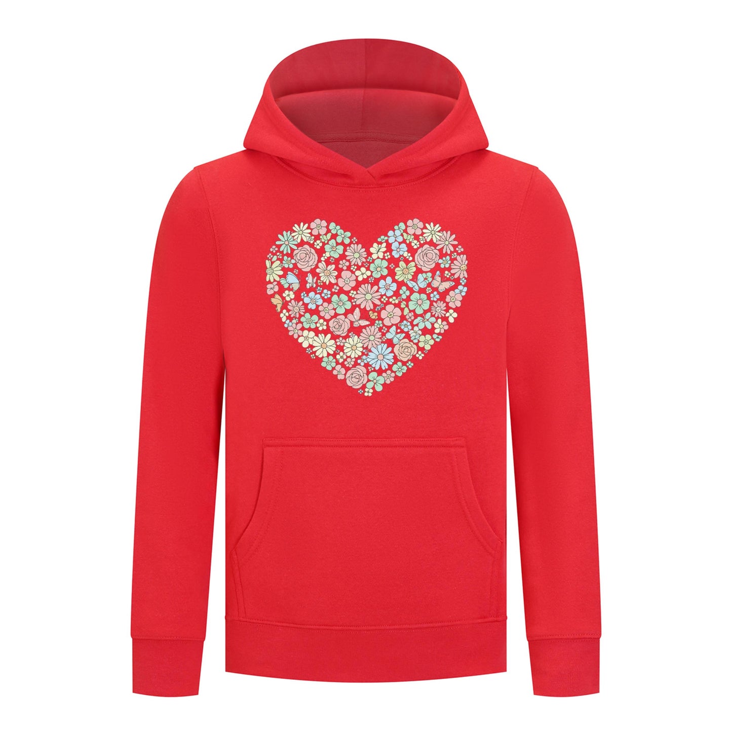 Everyday Kids Floral Heart Girls Pullover Hoodie – Pastel Flower & Butterfly Graphic Sweatshirt