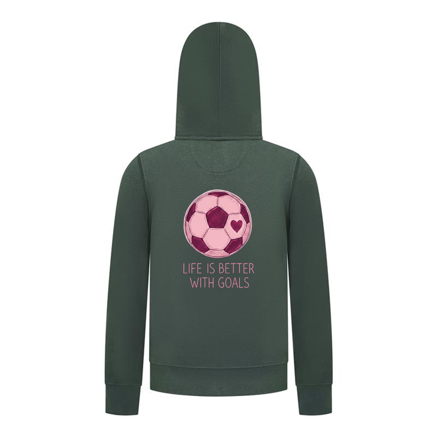 Everyday Kids Sports Collection Life-Is-Better-With-Goals Soccer Girls Zip Up Hoodie – Pink Heart Ball Graphic Sweatshirt