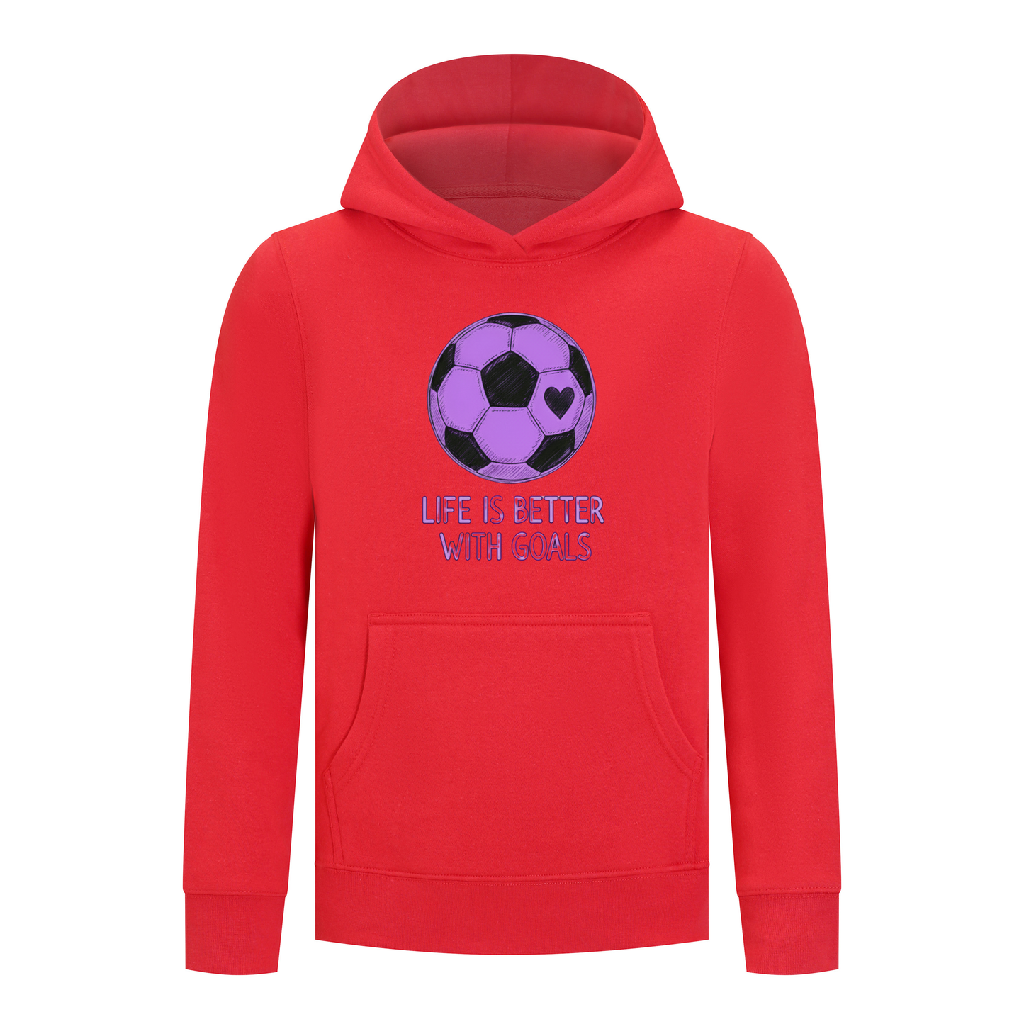 Everyday Kids Sports Collection Life-Is-Better-With-Goals Soccer Girls Pullover Hoodie – Purple Heart Ball Graphic Sweatshirt