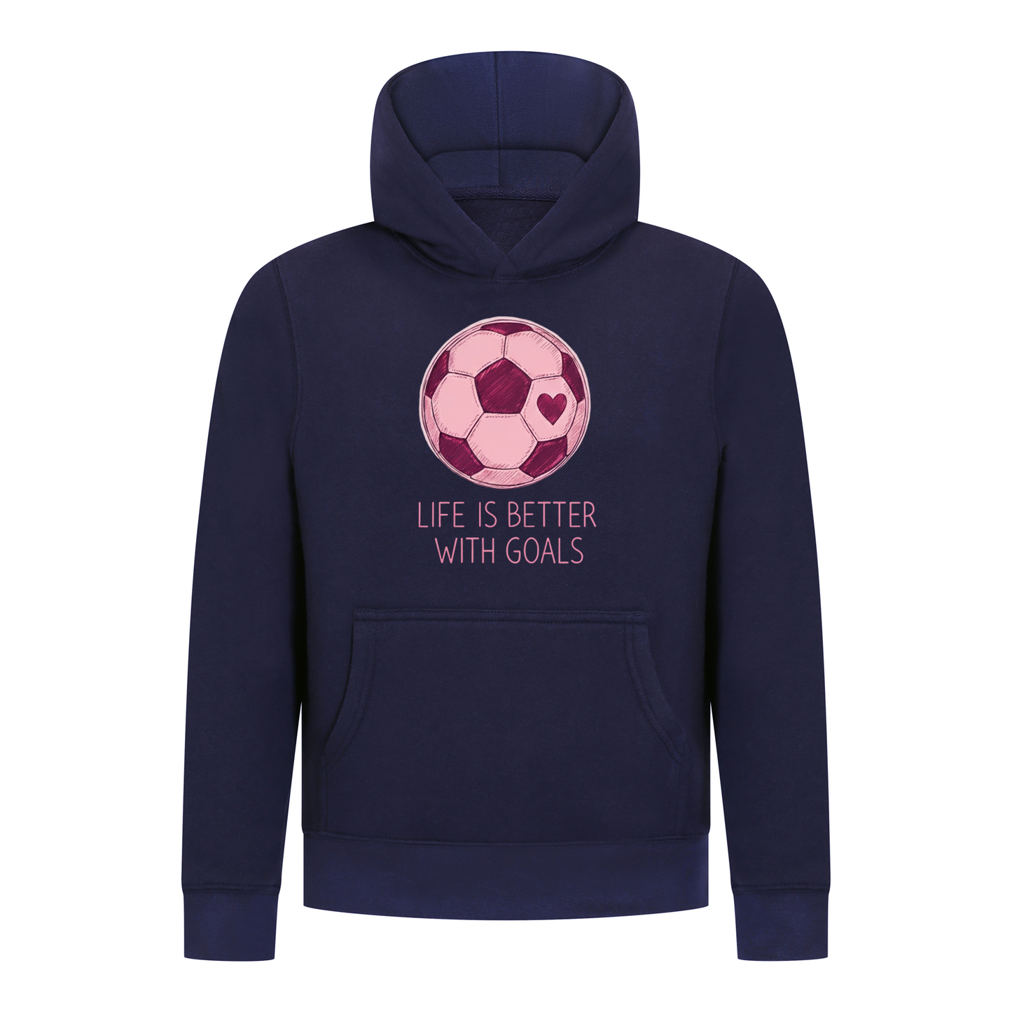 Everyday Kids Sports Collection Life-Is-Better-With-Goals Soccer Girls Pullover Hoodie – Pink Heart Ball Graphic Sweatshirt