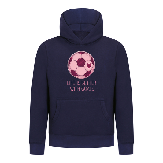 Everyday Kids Sports Collection Life-Is-Better-With-Goals Soccer Girls Pullover Hoodie – Pink Heart Ball Graphic Sweatshirt