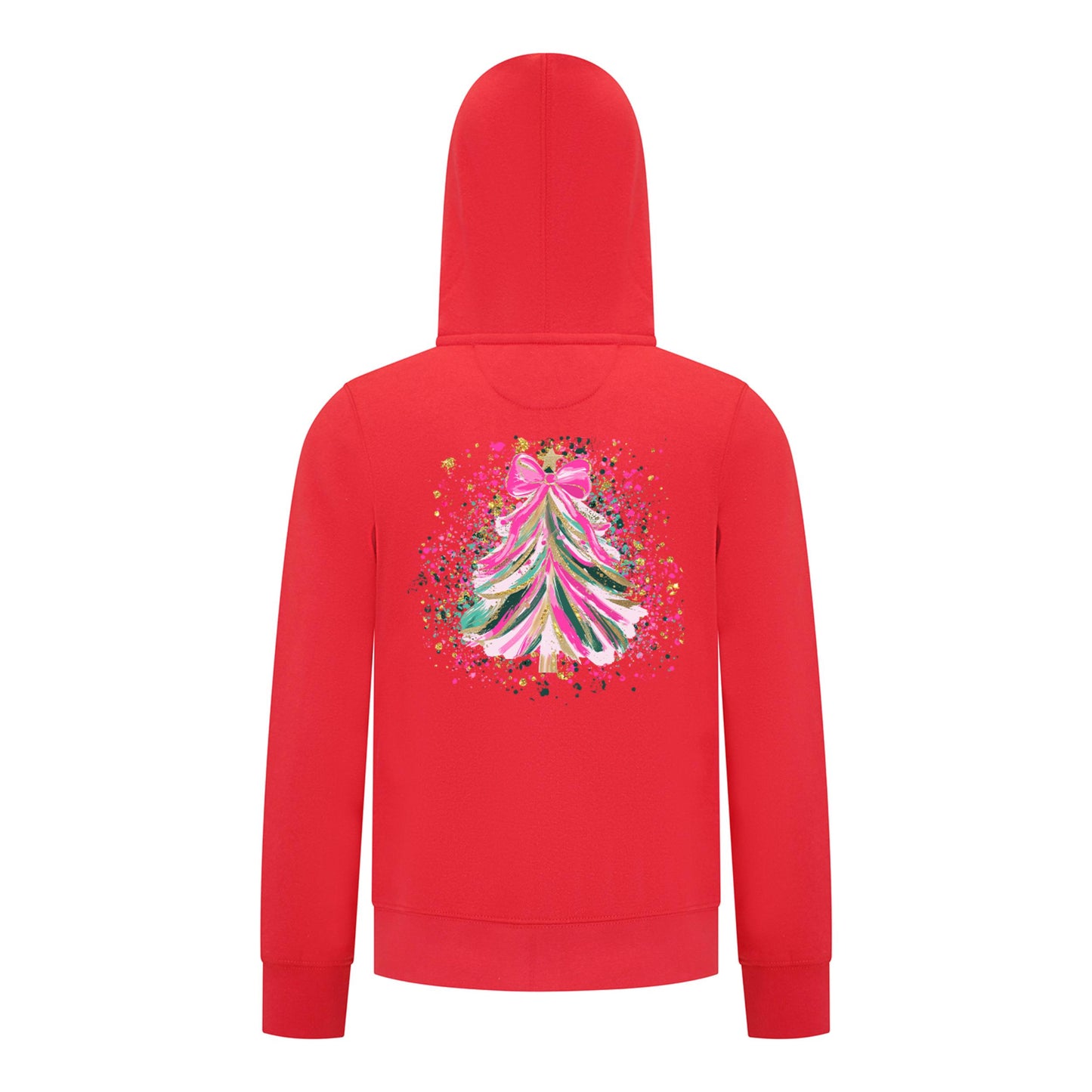 Everyday Kids Christmas Collection Pink & Gold Splatter Tree Girls Zip Up Hoodie – Holiday Sweatshirt