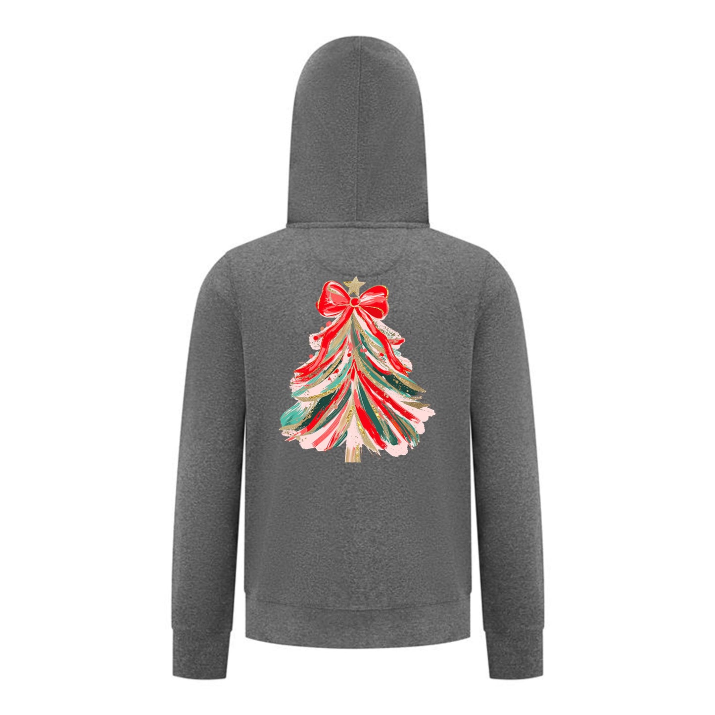 Everyday Kids Christmas Collection Red & Gold Painted Tree Girls Zip Up Hoodie – Holiday Sweatshirt