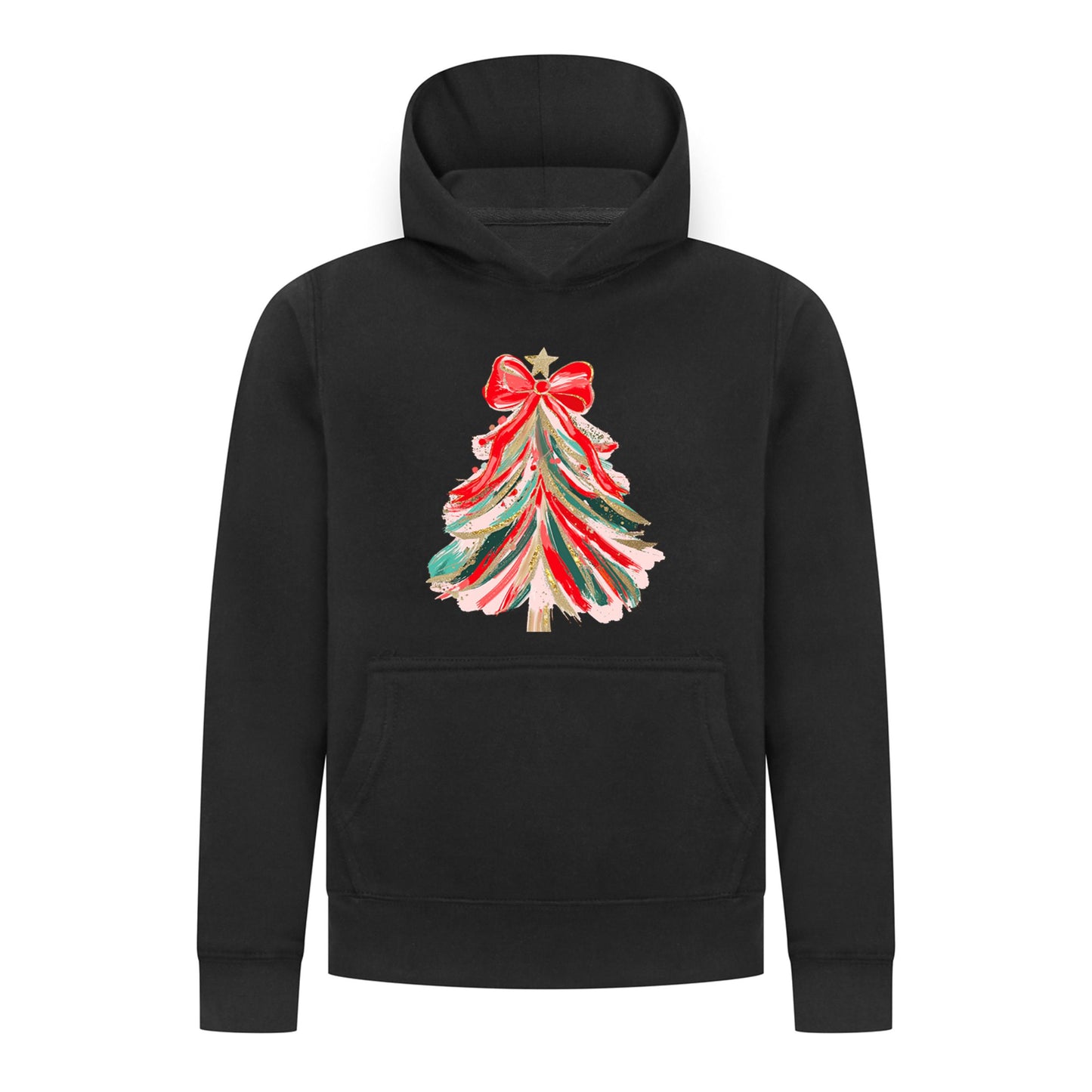 Everyday Kids Christmas Collection Red & Gold Painted Tree Girls Pullover Hoodie – Holiday Sweatshirt