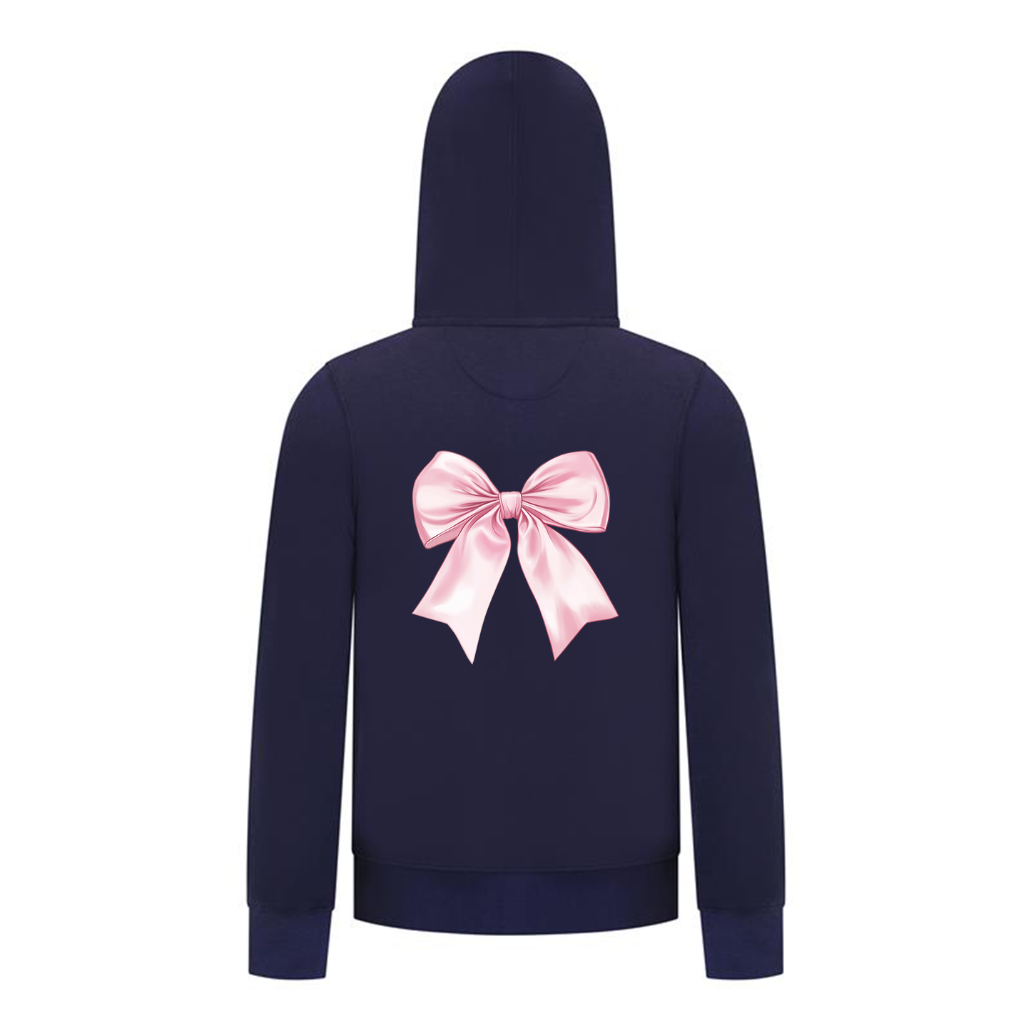 Everyday Kids Girls Collection Pink Bow Zip Up Hoodie – Cute Satin-Style Ribbon Graphic Sweatshirt