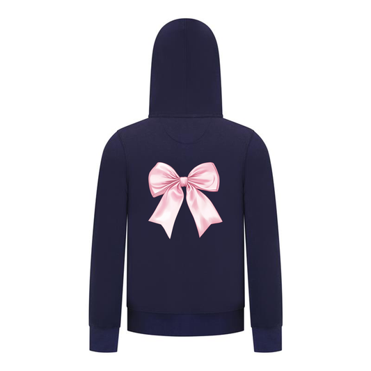 Everyday Kids Girls Collection Pink Bow Zip Up Hoodie – Cute Satin-Style Ribbon Graphic Sweatshirt