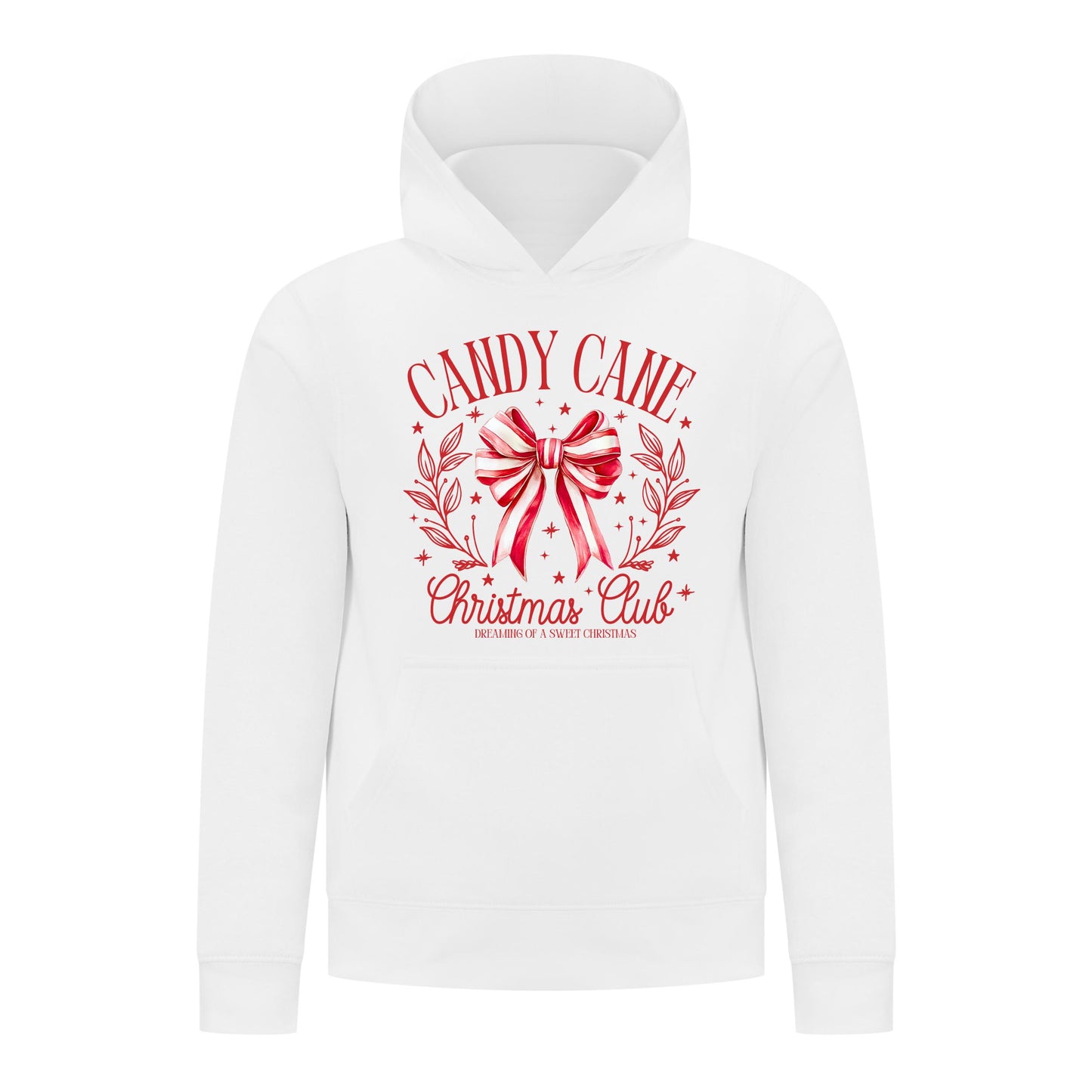 Everyday Kids Christmas Collection Candy Cane Christmas Club Girls Pullover Hoodie – Holiday Sweatshirt - White