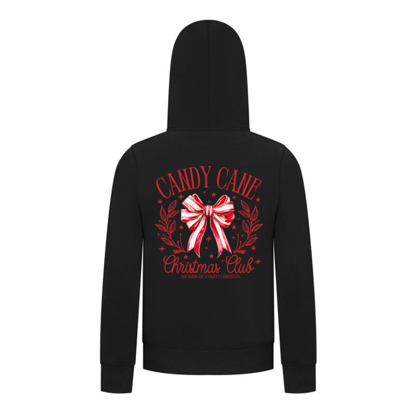 Everyday Kids Christmas Collection Candy Cane Christmas Club Girls Zip Up Hoodie – Holiday Sweatshirt - Black