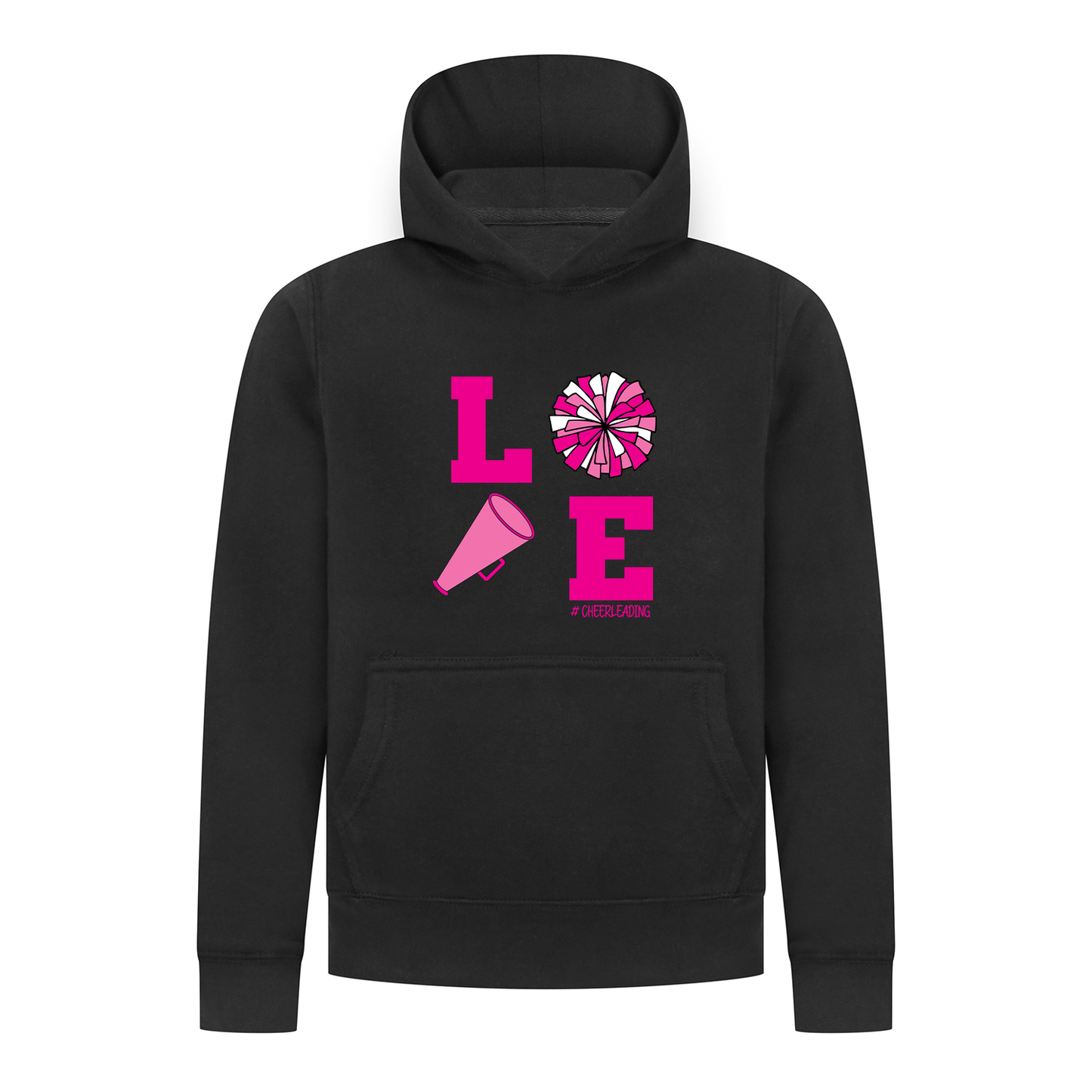 Everyday Kids Cheerleading LOVE Girls Pullover Hoodie – Pink Pom Pom & Megaphone Graphic Sweatshirt