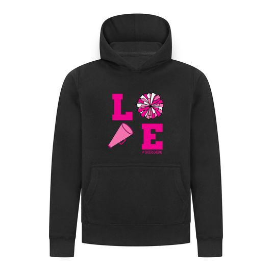 Everyday Kids Cheerleading LOVE Girls Pullover Hoodie – Pink Pom Pom & Megaphone Graphic Sweatshirt