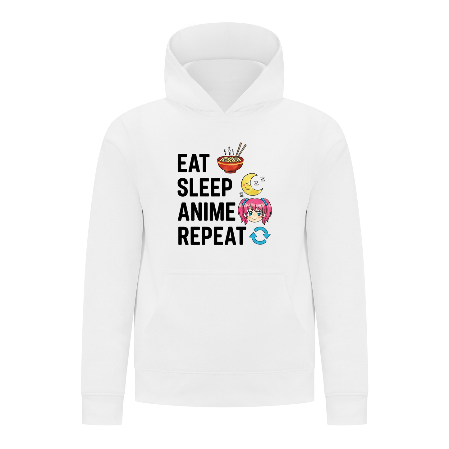 Everyday Kids Anime Collection Girls Pullover Hoodie – Cute Pink Anime Girl, Ramen & Moon Graphic Sweatshirt