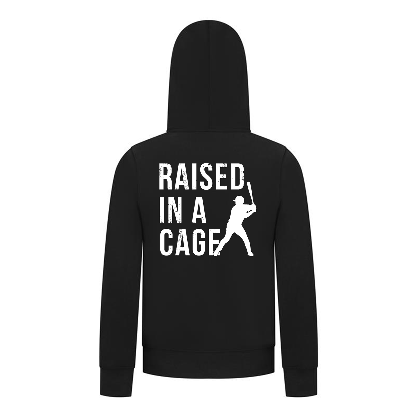 Everyday Kids Baseball Collection Boys Zip Up Hoodie – “Raised in a Cage” Batter Graphic Sports Sweatshirt