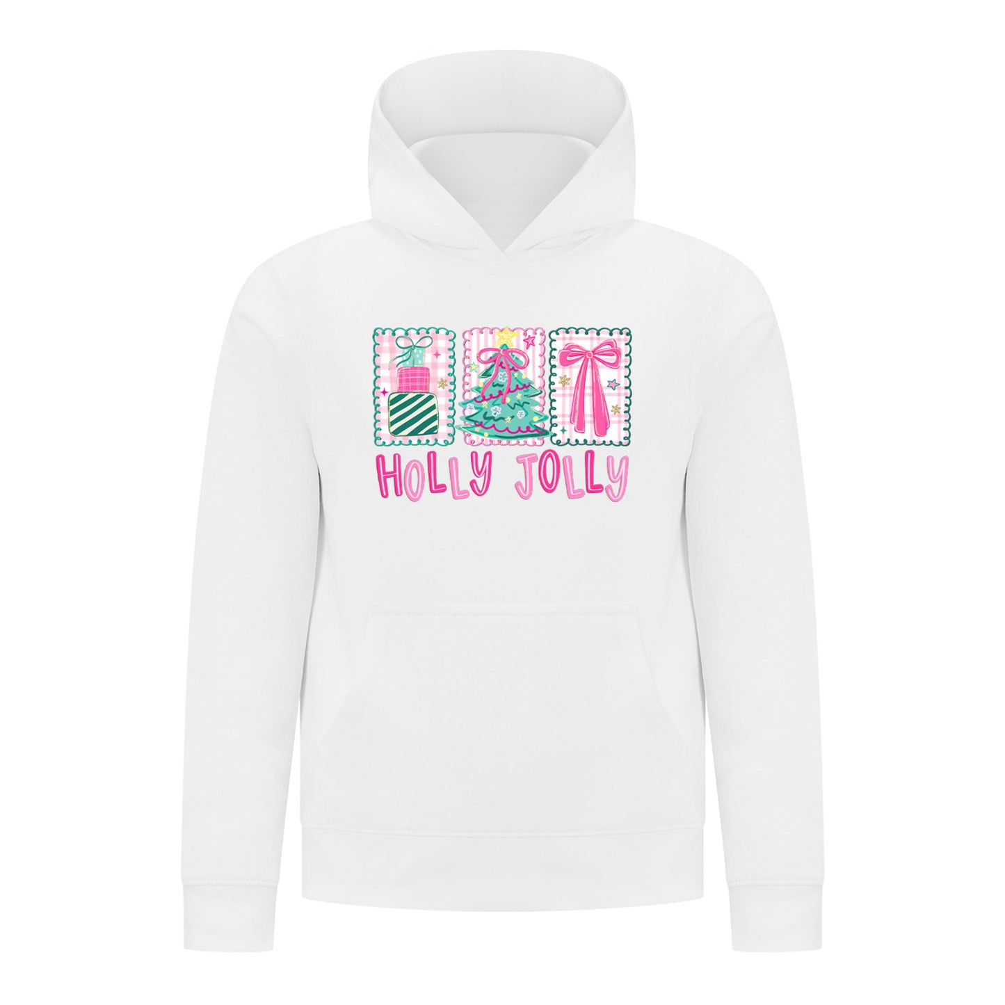 Everyday Kids Christmas Collection Holly Jolly Girls Pullover Hoodie – Pink Holiday Sweatshirt
