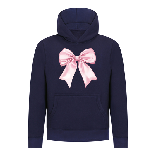Everyday Kids Girls Collection Pink Bow Pullover Hoodie – Cute Satin-Style Ribbon Graphic Sweatshirt