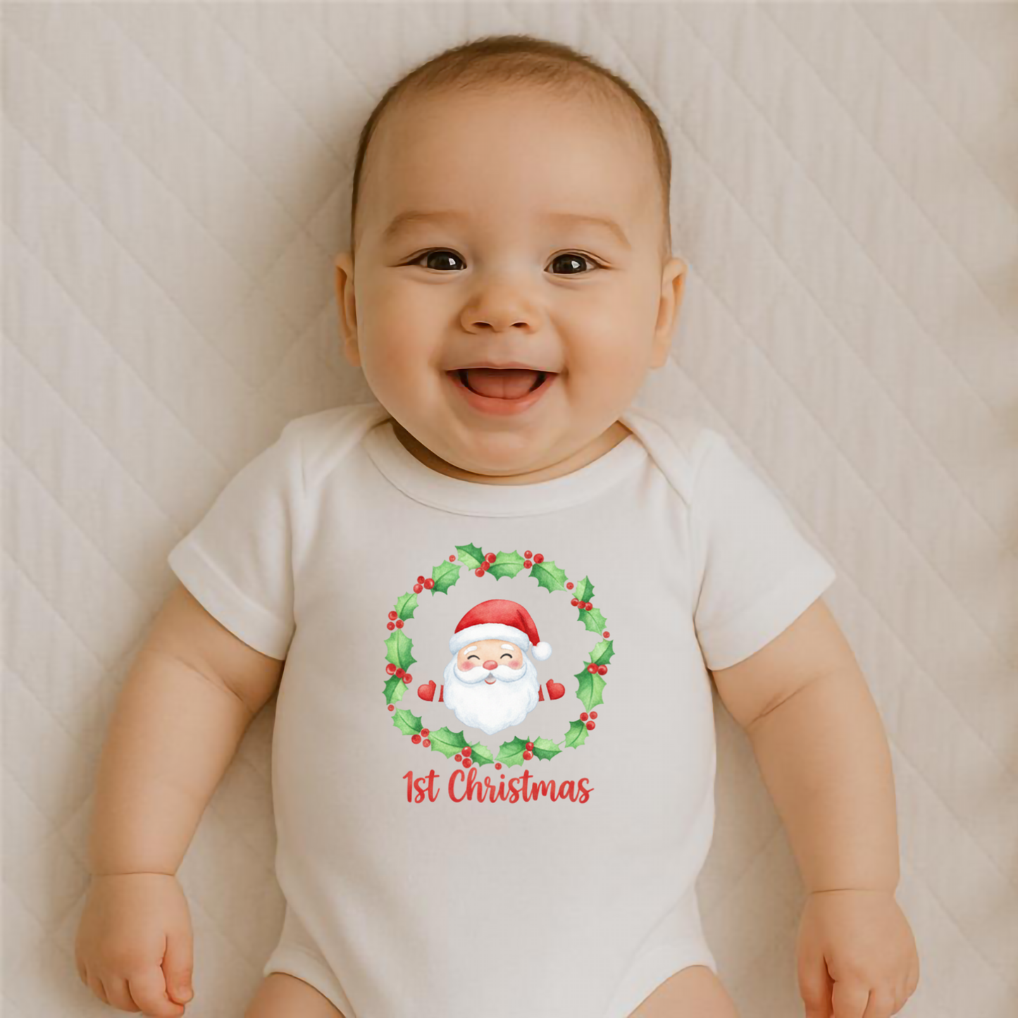 Everyday Kids Christmas Collection 1st Christmas Santa Wreath Baby Onesie – Graphic Bodysuit