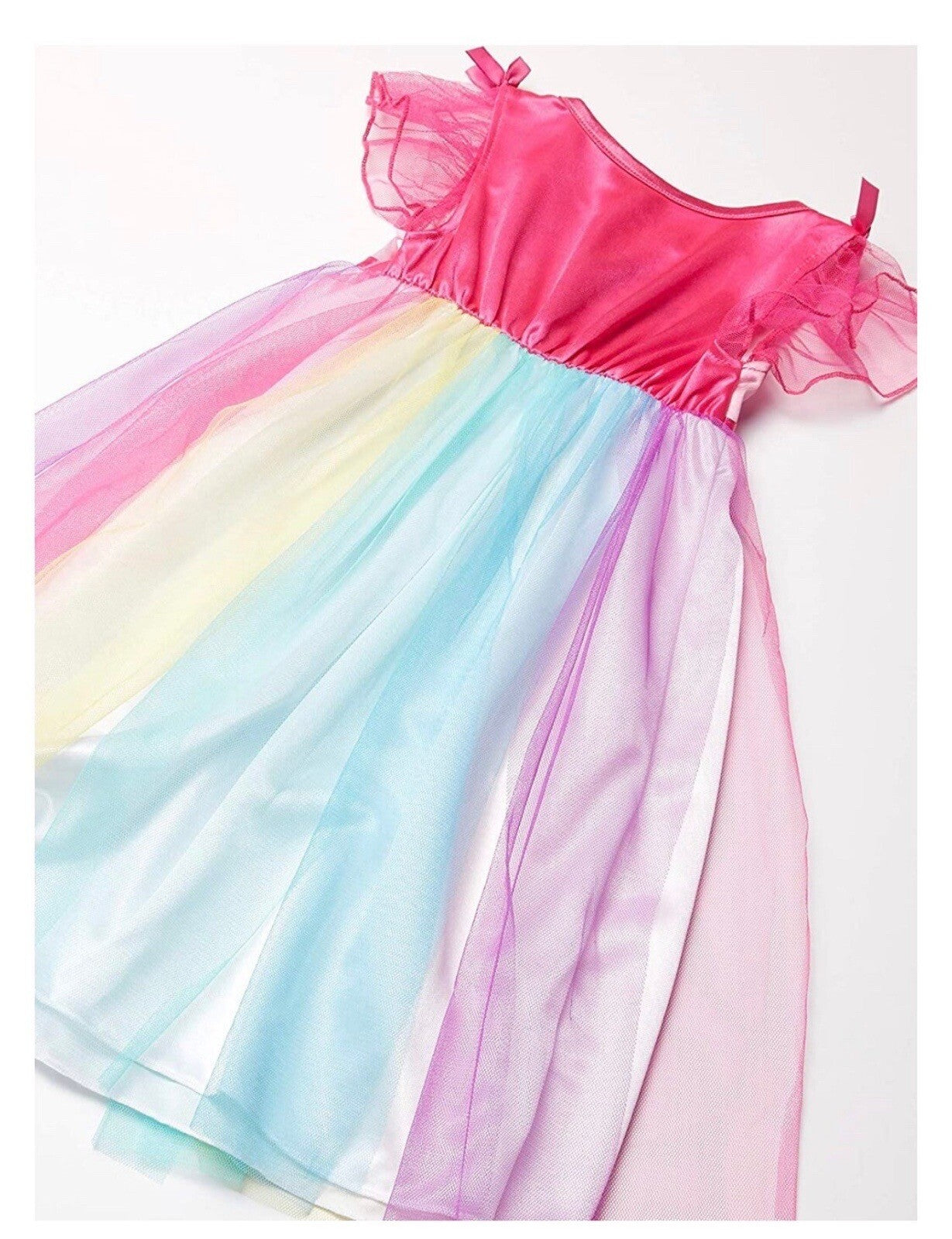 Disney Princess Girls Rainbow Nightgown Sleepwear with Tulle Overlay – Soft Fantasy Pajamas for Toddlers and Kids