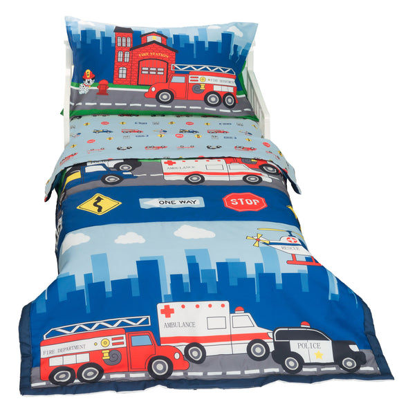 Fire and Police Rescue 4-Piece Toddler Bedding Set