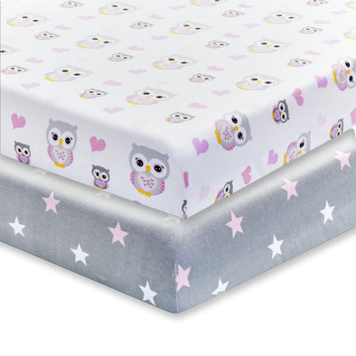 2 Pack Fitted Crib Sheet - Owls/Stars