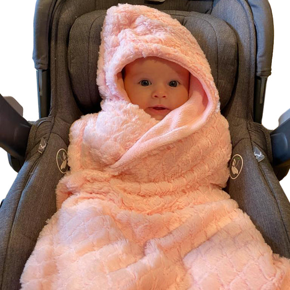 Pink Plush Hooded Car Seat Blanket