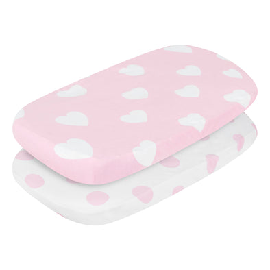 Pink/White Hearts and Dots 2 Pack Girls Bassinet Sheet Set full 2 piece