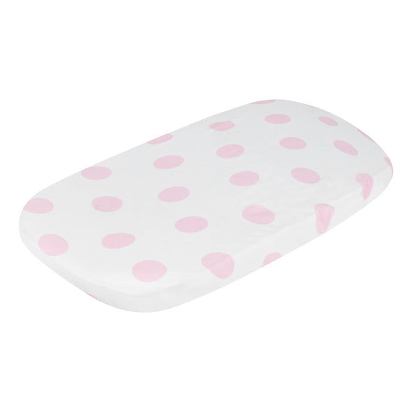 Pink/White Hearts and Dots 2 Pack Girls Bassinet Sheet Set polka dot view