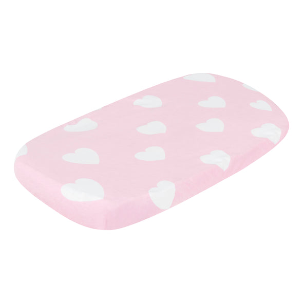 Pink/White Hearts and Dots 2 Pack Girls Bassinet Sheet Set full print view pink